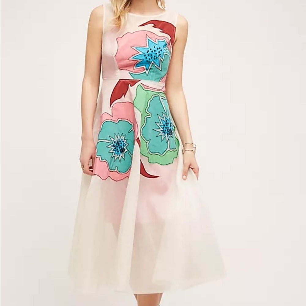 Tracy Reese Anthropologie Maraville Silk Dress Floral Midi Size 2